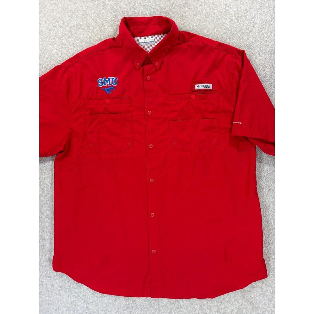 SMU Mustangs Columbia Stitched Logo Breathable Campus Shirt (Men's XL) Red